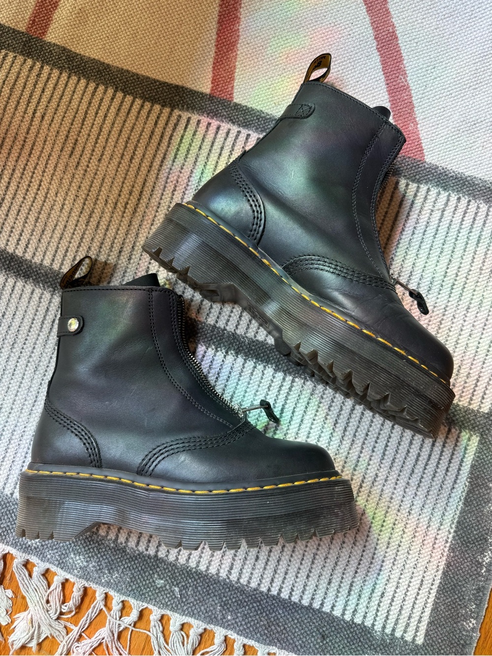 Dr. Martens Black Leather Jetta Front-Zip Platform Ankle Boots - Picture 6 of 7